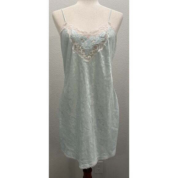 Vintage 1980's Val Mode Negligée Baby Blue with White Lace Vintage Size M - Picture 1 of 10
